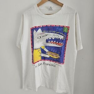 Vintage Fabric Art Shirt Mens Large It's A Dog Eat Dog World San Francisco 90s